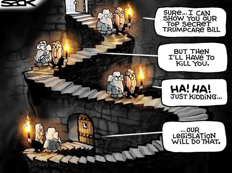 Political/Editorial Cartoon by Steve Sack, Minneapolis Star Tribune on Health Plan Secret