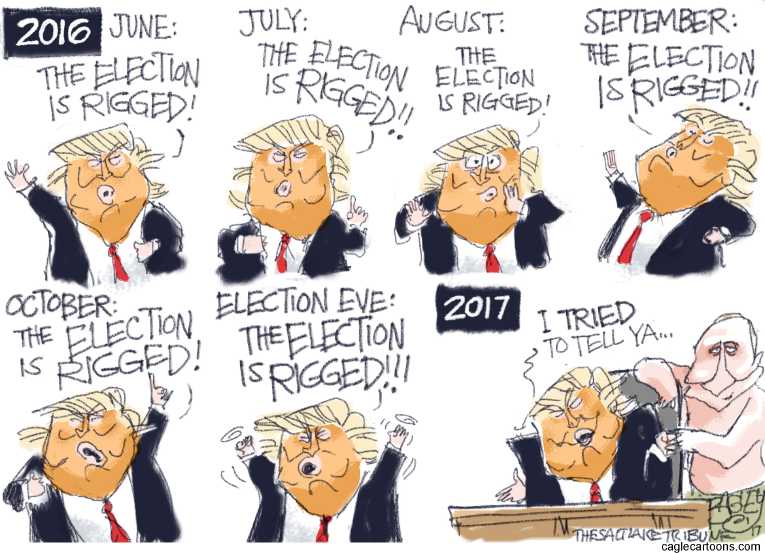 Political/Editorial Cartoon by Pat Bagley, Salt Lake Tribune on Trump Plays on Unpredictability