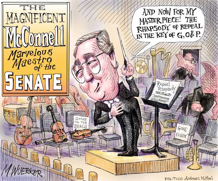 Political/Editorial Cartoon by Matt Wuerker, Politico on Senate Health Bill Shelved