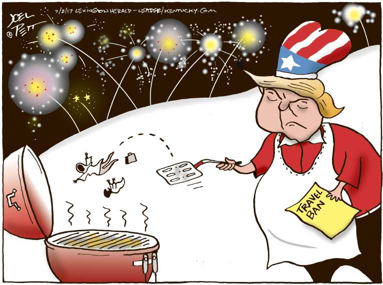 Political/Editorial Cartoon by Joel Pett, Lexington Herald-Leader, CWS/CartoonArts Intl. on Immigration Slows