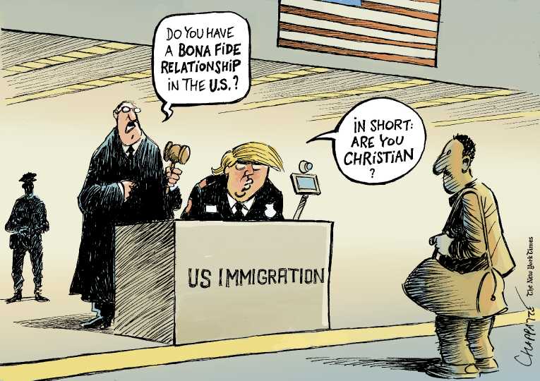 Political/Editorial Cartoon by Patrick Chappatte, International Herald Tribune on Immigration Slows