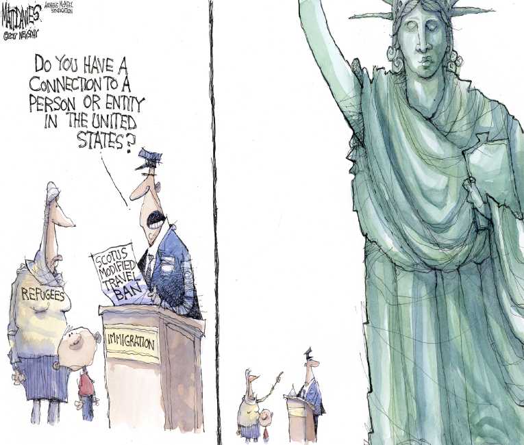 Political/Editorial Cartoon by Matt Davies, Journal News on Immigration Slows