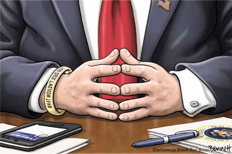 Political/Editorial Cartoon by Clay Bennett, Chattanooga Times Free Press on Trump Creating New “Presidential”