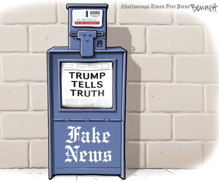Political/Editorial Cartoon by Clay Bennett, Chattanooga Times Free Press on Trump Attacks Press