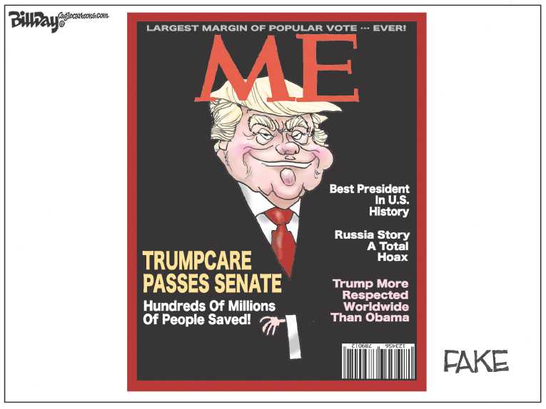 Political/Editorial Cartoon by Bill Day, Cagle Cartoons on Trump Graces Fake “Time” Cover