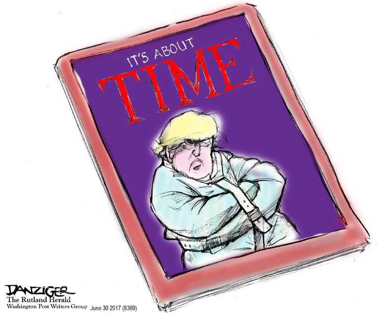 Political/Editorial Cartoon by Jeff Danziger on Trump Graces Fake “Time” Cover