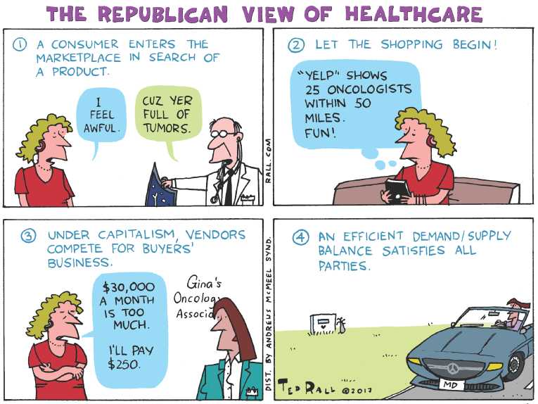 Political/Editorial Cartoon by Ted Rall on Senate Health Bill Stalled
