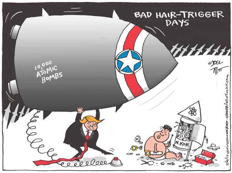 Political/Editorial Cartoon by Joel Pett, Lexington Herald-Leader, CWS/CartoonArts Intl. on North Korea Launches Test Missle