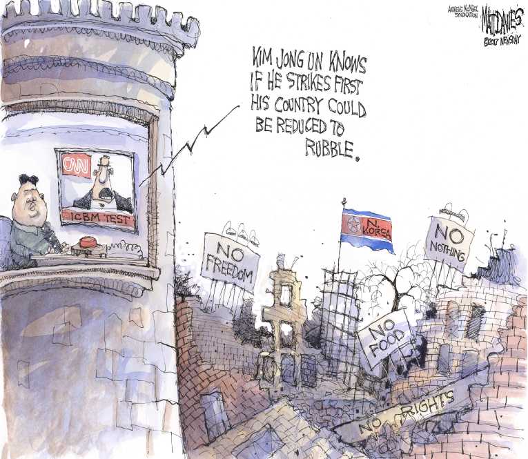 Political/Editorial Cartoon by Matt Davies, Journal News on North Korea Launches Test Missle