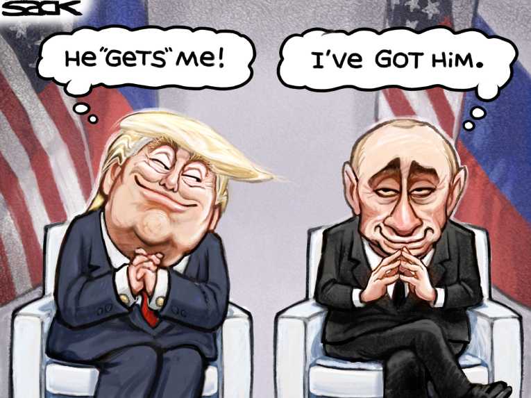 Political/Editorial Cartoon by Steve Sack, Minneapolis Star Tribune on Trump and Putin Hit It Off