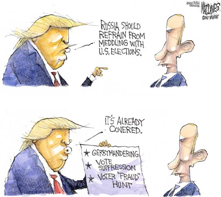 Political/Editorial Cartoon by Matt Davies, Journal News on Trump and Putin Hit It Off