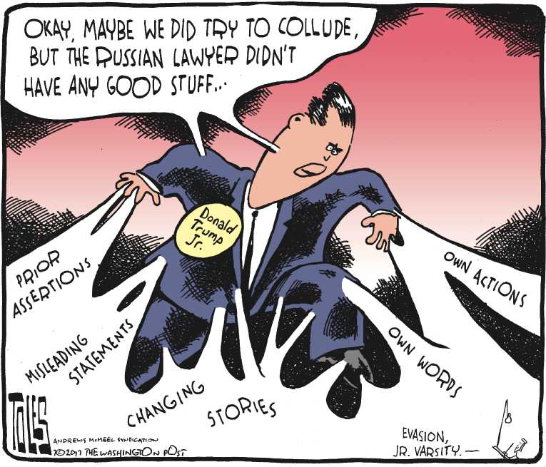 Political/Editorial Cartoon by Tom Toles, Washington Post on Campaign Secretly Met Russians