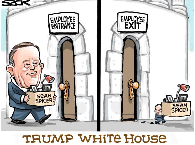 Political/Editorial Cartoon by Steve Sack, Minneapolis Star Tribune on Sean Spicer Resigns