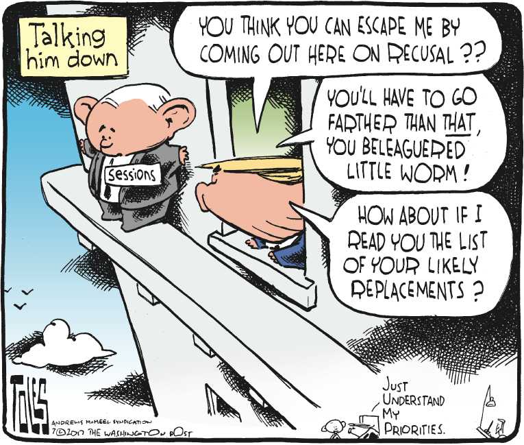 Political/Editorial Cartoon by Tom Toles, Washington Post on President Berates Attorney General