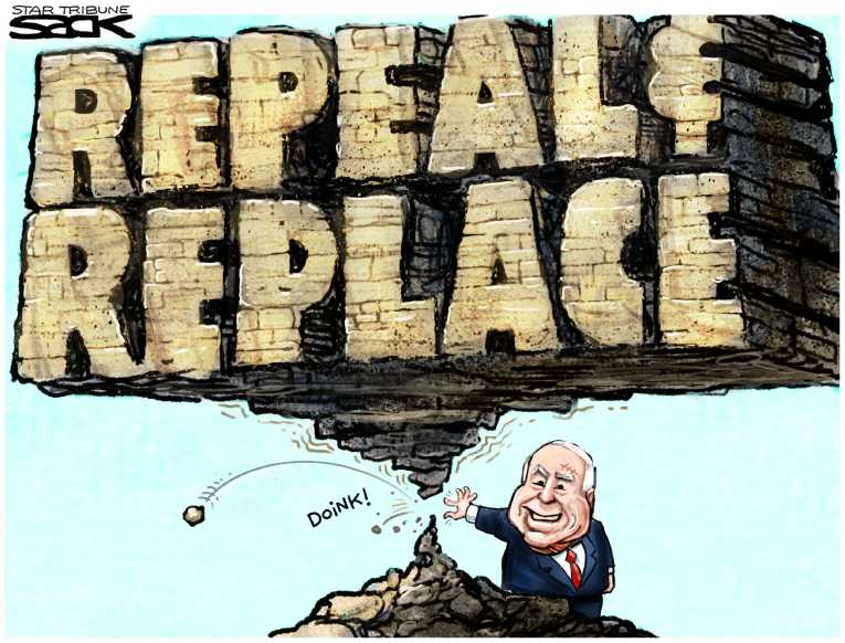 Political/Editorial Cartoon by Steve Sack, Minneapolis Star Tribune on Skinny Bill Defeated