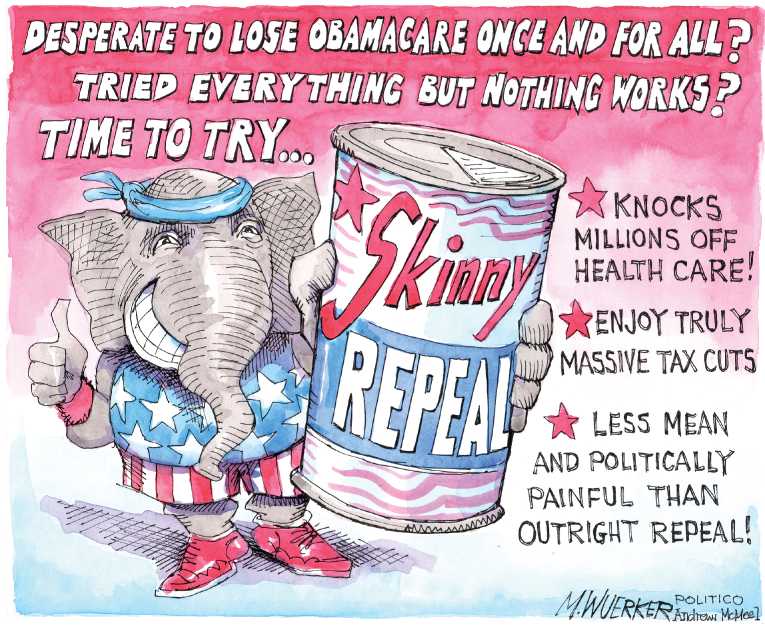 Political/Editorial Cartoon by Matt Wuerker, Politico on Skinny Bill Defeated