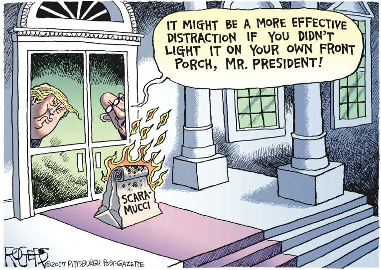 Political/Editorial Cartoon by Rob Rogers, The Pittsburgh Post-Gazette on Scaramucci Ousted
