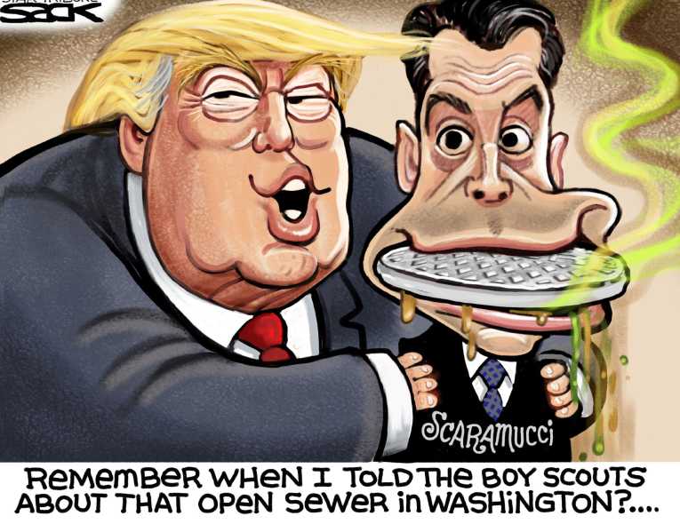Political/Editorial Cartoon by Steve Sack, Minneapolis Star Tribune on Scaramucci Ousted