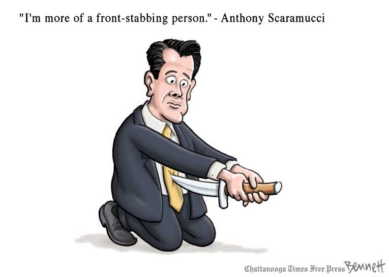 Political/Editorial Cartoon by Clay Bennett, Chattanooga Times Free Press on Scaramucci Ousted