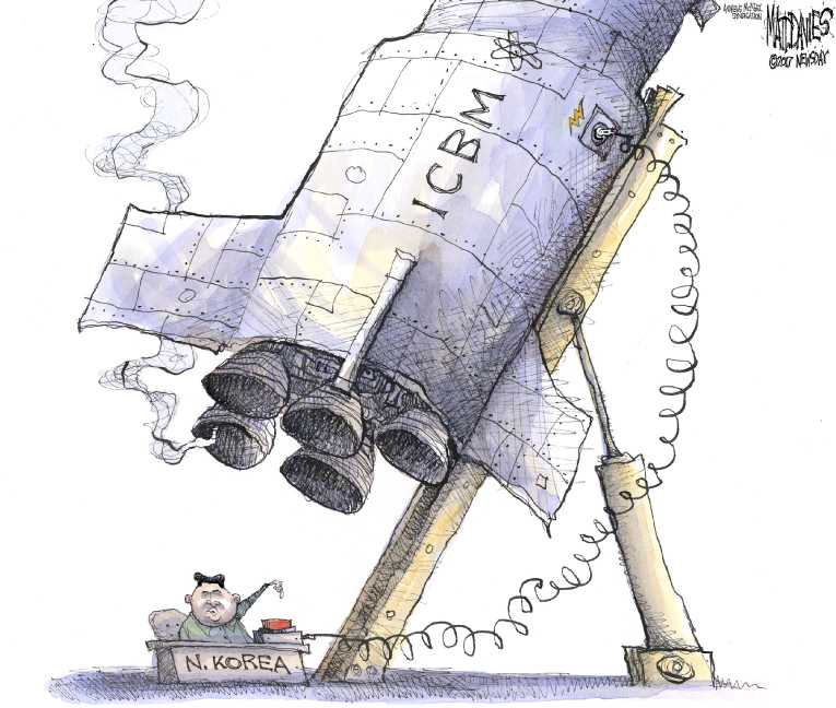 Political/Editorial Cartoon by Matt Davies, Journal News on War of Nuclear Words