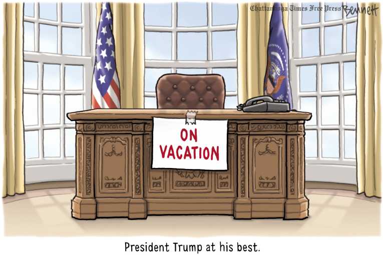 Political/Editorial Cartoon by Clay Bennett, Chattanooga Times Free Press on Trump Takes a Vacation