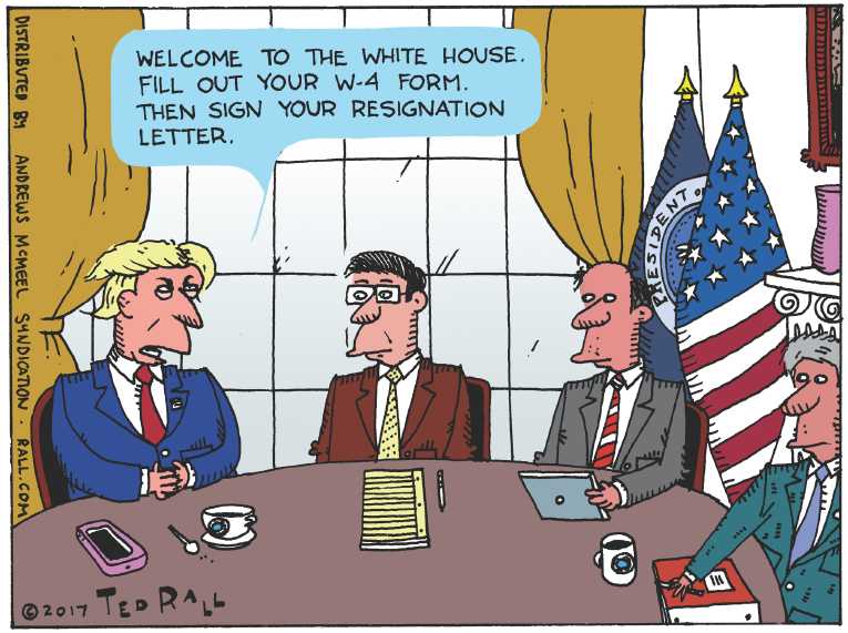 Political/Editorial Cartoon by Ted Rall on Trump Staff in Turmoil