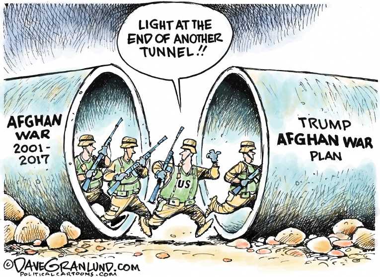 Political/Editorial Cartoon by Dave Granlund on Trump Declares More War
