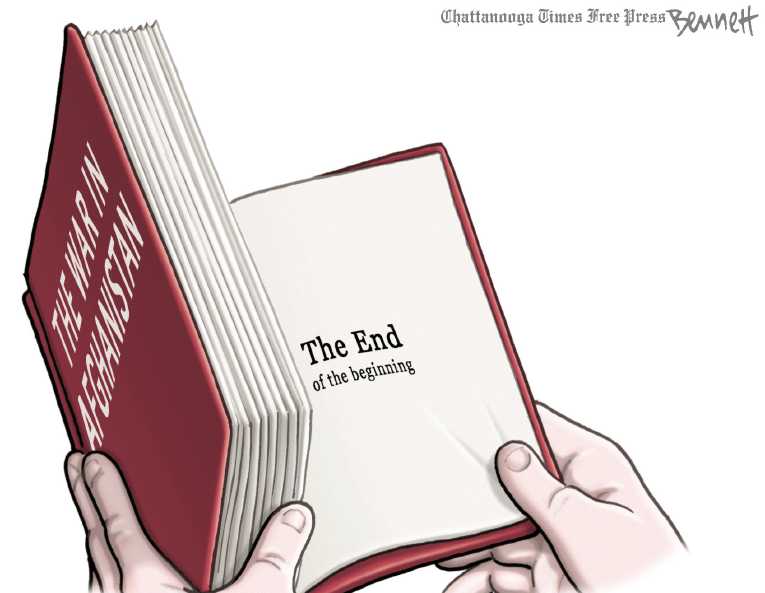 Political/Editorial Cartoon by Clay Bennett, Chattanooga Times Free Press on Trump Declares More War
