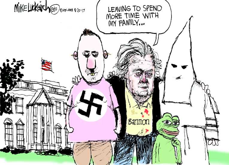 Political/Editorial Cartoon by Mike Luckovich, Atlanta Journal-Constitution on Bannon Resigns