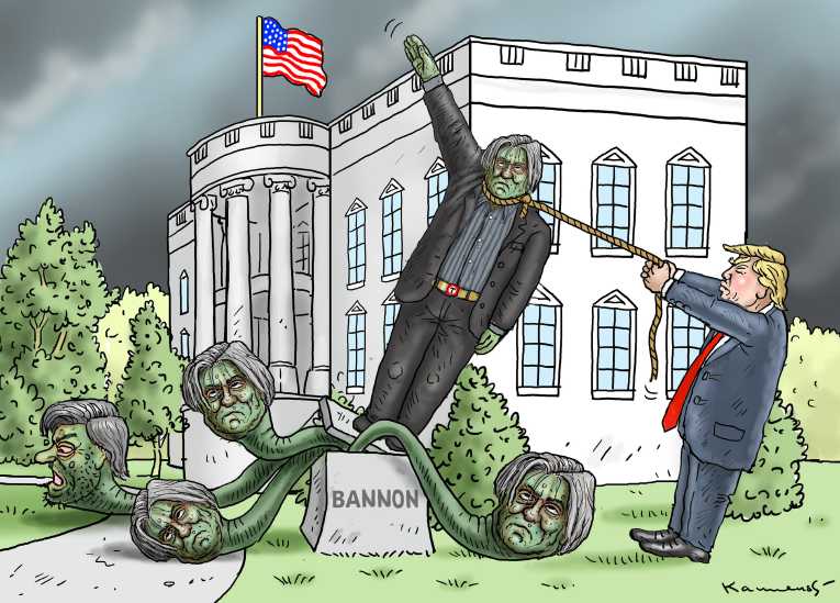 Political/Editorial Cartoon by Marian Kamensky, Slovakia on Bannon Resigns