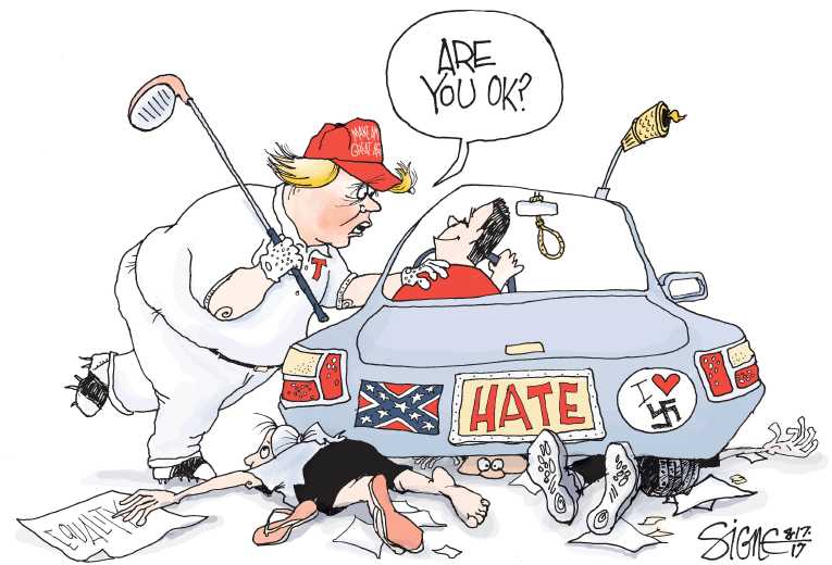 Political/Editorial Cartoon by Signe Wilkinson, Philadelphia Daily News on Trump Defends Protest Comments