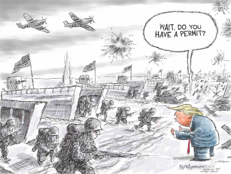 Political/Editorial Cartoon by Nick Anderson, Houston Chronicle on Trump Defends Protest Comments