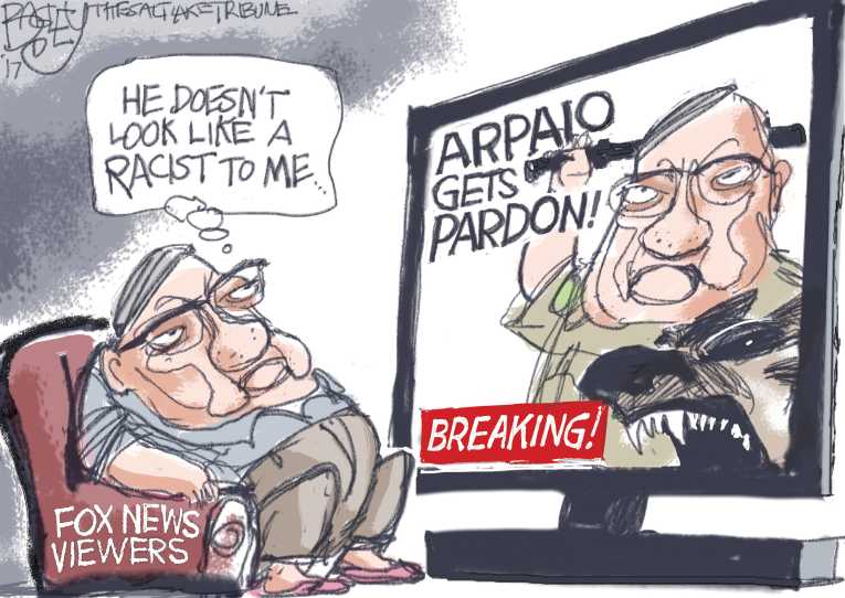 Political/Editorial Cartoon by Pat Bagley, Salt Lake Tribune on Trump Pardons Racist Sheriff