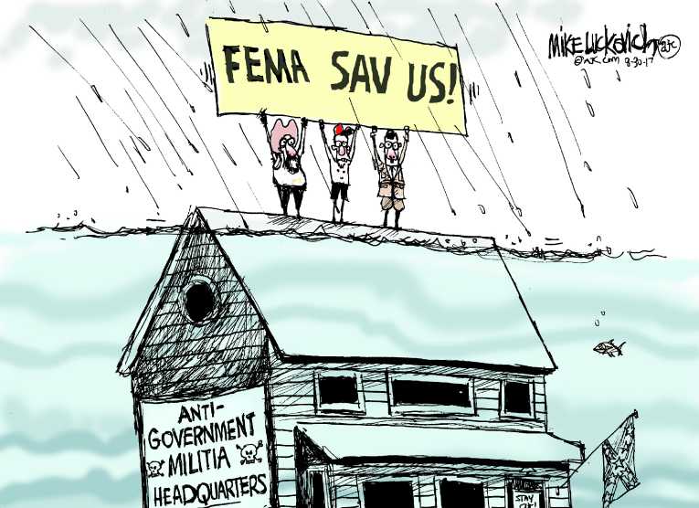 Political/Editorial Cartoon by Mike Luckovich, Atlanta Journal-Constitution on Epic Harvey Drowns Texas