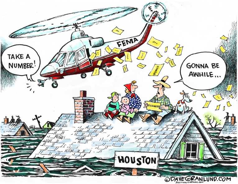 Political/Editorial Cartoon by Dave Granlund on Epic Harvey Drowns Texas