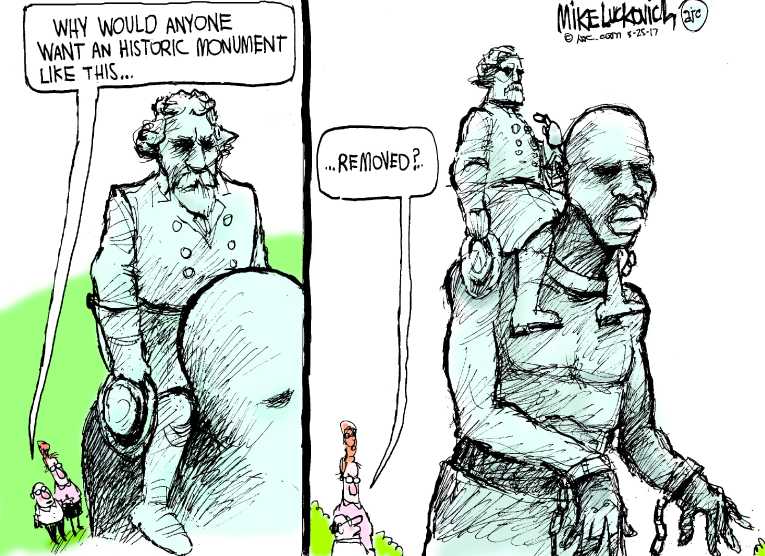 Political/Editorial Cartoon by Mike Luckovich, Atlanta Journal-Constitution on Monuments Debate Escalates