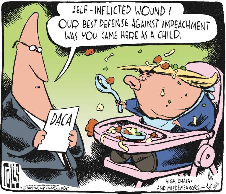 Political/Editorial Cartoon by Tom Toles, Washington Post on Trump Rescinds DACA