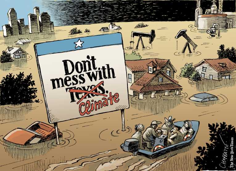 Political/Editorial Cartoon by Patrick Chappatte, International Herald Tribune on Houston Recovery Begins