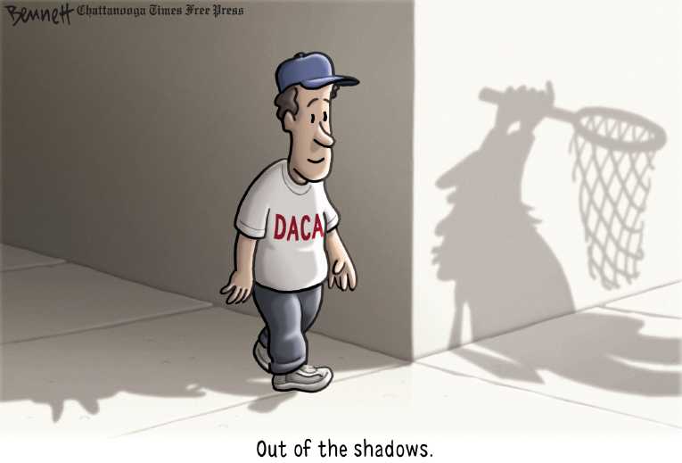 Political/Editorial Cartoon by Clay Bennett, Chattanooga Times Free Press on Administration Defends DACA Decision