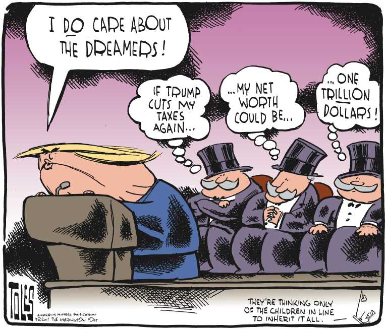 Political/Editorial Cartoon by Tom Toles, Washington Post on Tax Cuts Top Priority