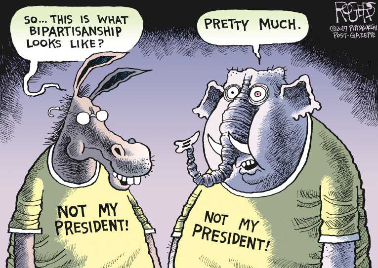 Political/Editorial Cartoon by Rob Rogers, The Pittsburgh Post-Gazette on Trump Strikes Deal With Dems