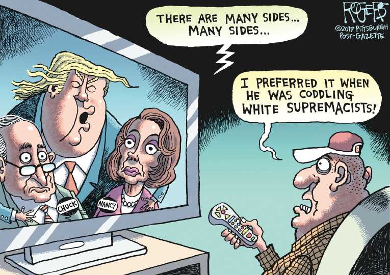 Political/Editorial Cartoon by Rob Rogers, The Pittsburgh Post-Gazette on Trump Reaches Out to Democrats