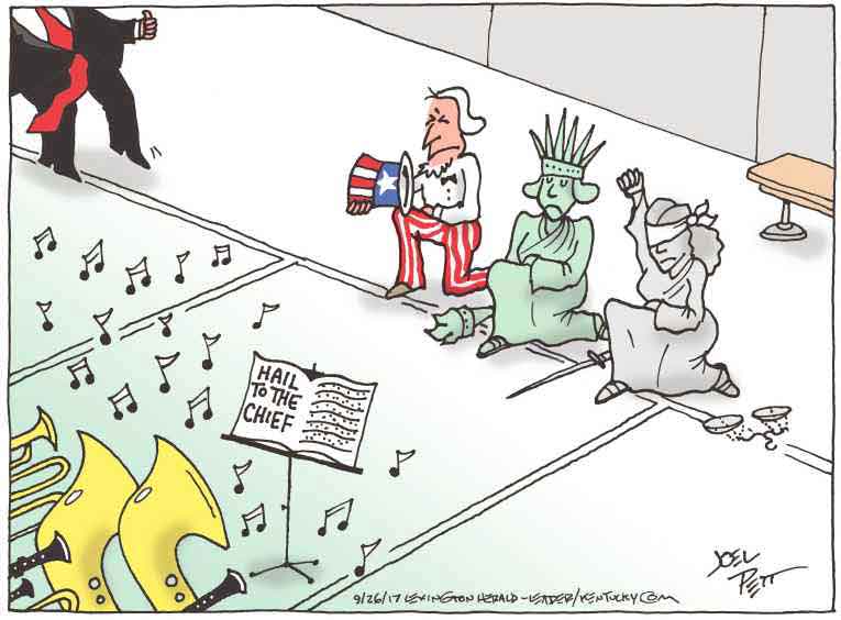 Political/Editorial Cartoon by Joel Pett, Lexington Herald-Leader, CWS/CartoonArts Intl. on Trump: “Fire the SOBs”