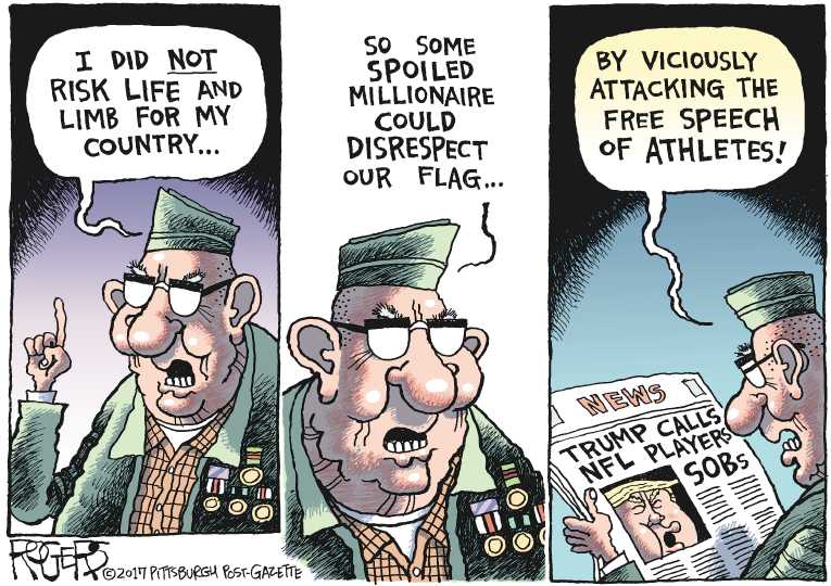 Political/Editorial Cartoon by Rob Rogers, The Pittsburgh Post-Gazette on Trump: “Fire the SOBs”