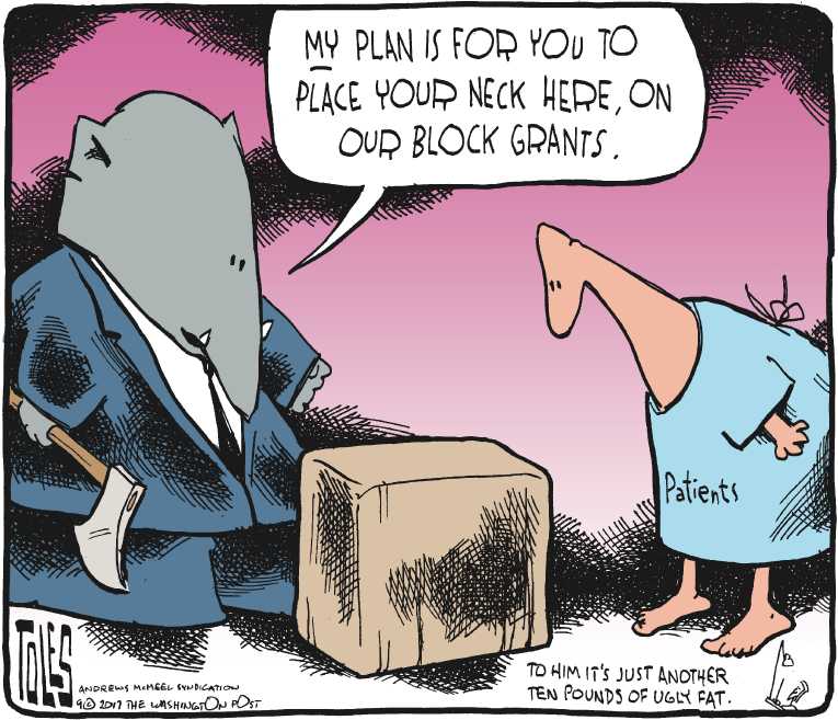 Political/Editorial Cartoon by Tom Toles, Washington Post on GOP Healthcare Bill Fails