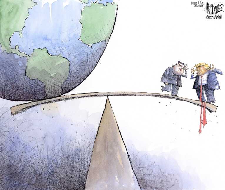Political/Editorial Cartoon by Matt Davies, Journal News on War of Words Escalates