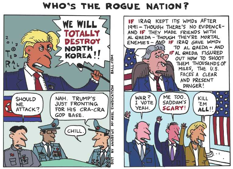 Political/Editorial Cartoon by Ted Rall on War of Words Escalates