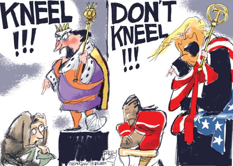 Political/Editorial Cartoon by Pat Bagley, Salt Lake Tribune on Anthem Protests Continue
