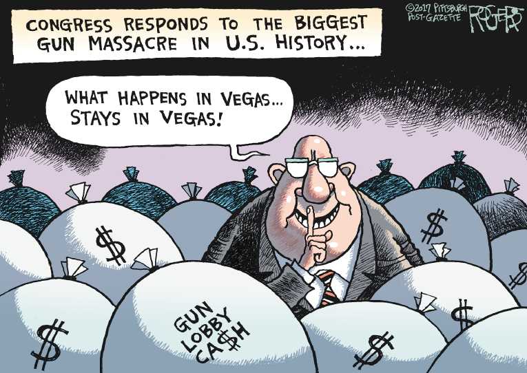 Political/Editorial Cartoon by Rob Rogers, The Pittsburgh Post-Gazette on 58 Dead in Las Vegas