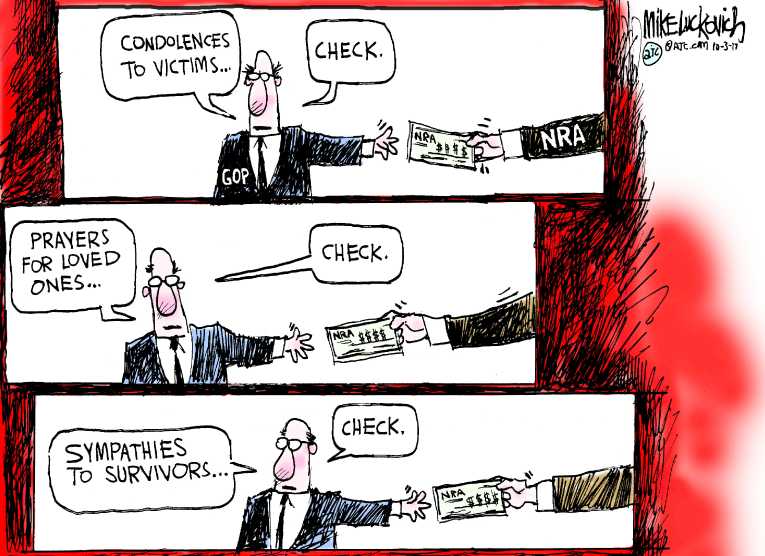 Political/Editorial Cartoon by Mike Luckovich, Atlanta Journal-Constitution on 58 Dead in Las Vegas